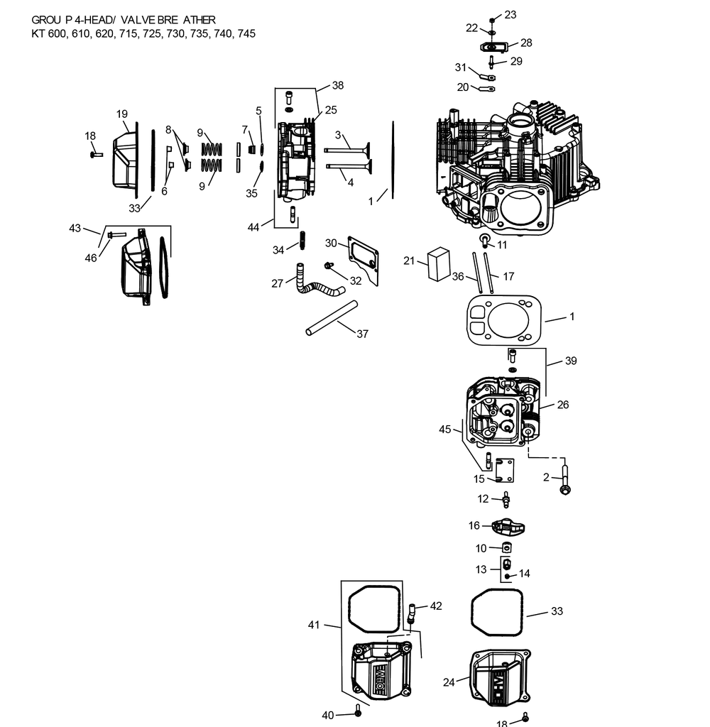 Kt715-3066 Cylinderhead And Breather Diagram and Parts List for KT715-3066  Cub Cadet Engine